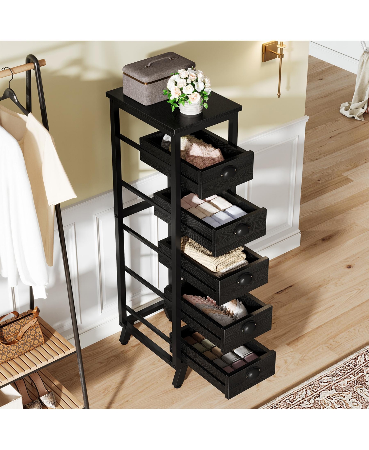 Tribesigns Tall 5-Drawer Wood Dresser - Slim Vertical Storage Organizer for Bedroom, Living Room, Entryway
