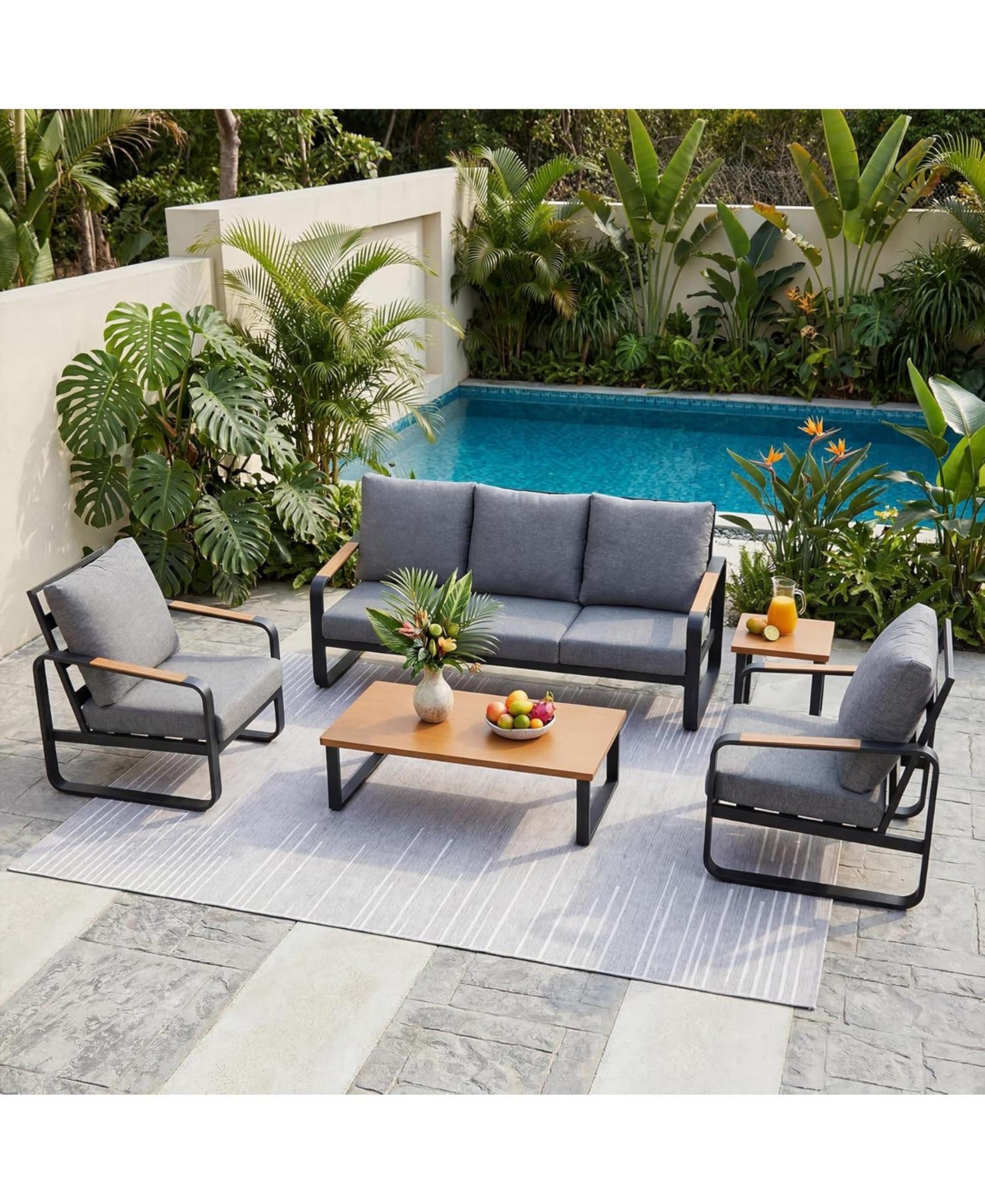 Tribesigns 5-Piece Outdoor Patio Furniture Set with 2 Chairs, 1 3-Seater Sofa, 1 Coffee Table and 1 Side Table