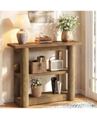 3-Tier Console Table, 42-Inch Farmhouse Small Entryway Table with Shelves for Hallway, Living Room, Foyer, Easy Assembly