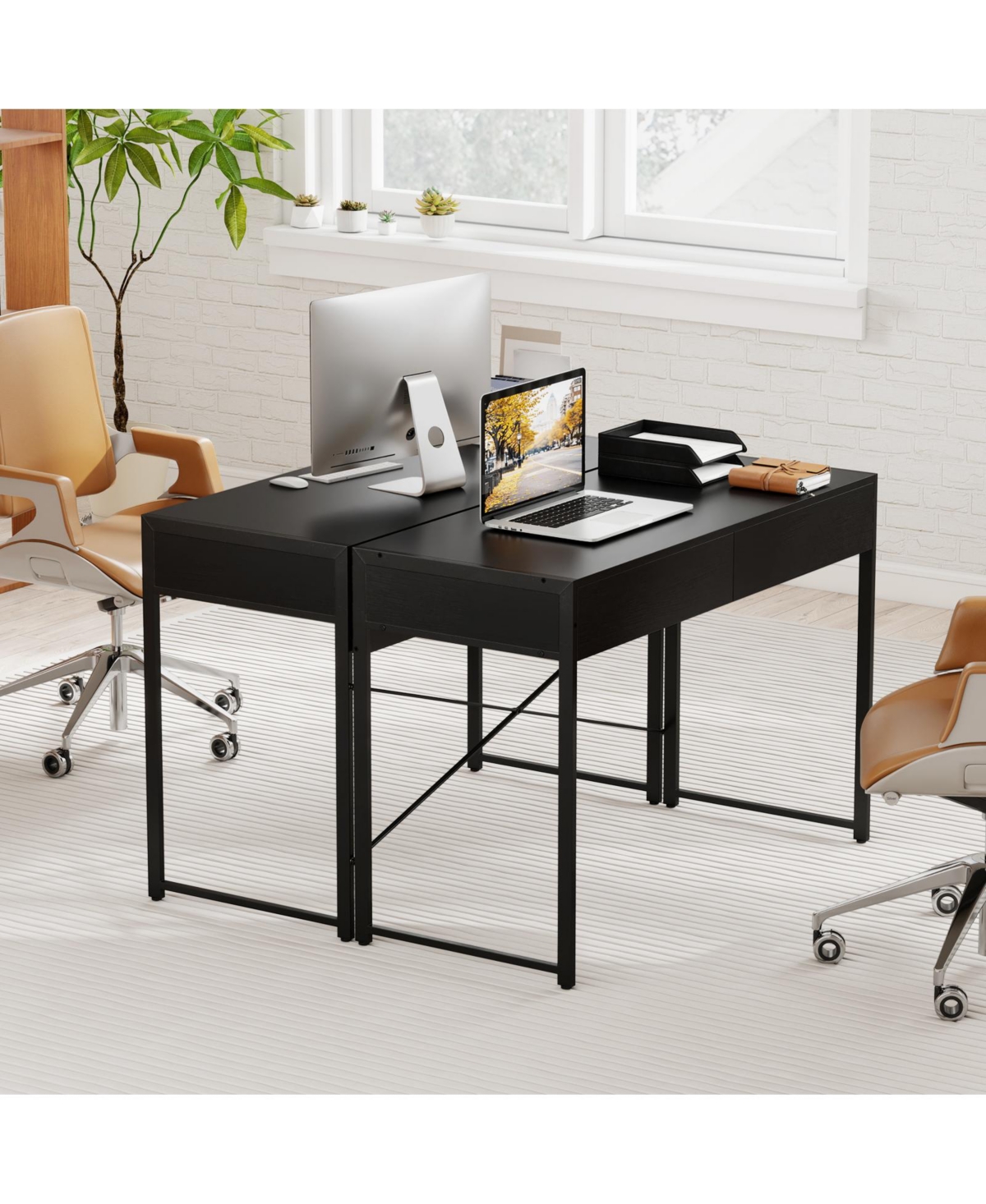 Slickblue Compact Home Office Desk with 2 Drawers and Metal Frame
