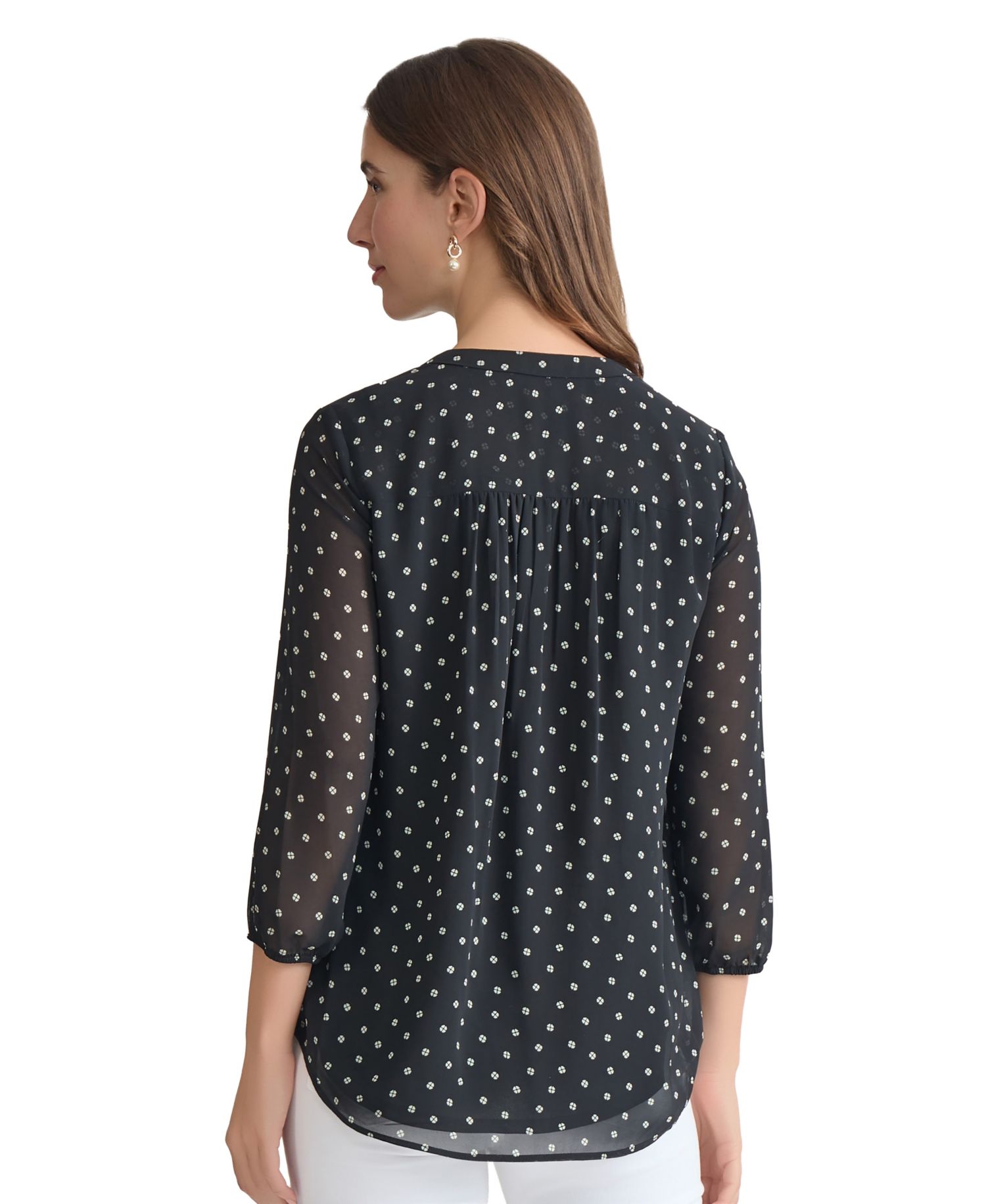 Women's V-Neck Pleat Front 3/4-Sleeve Tunic