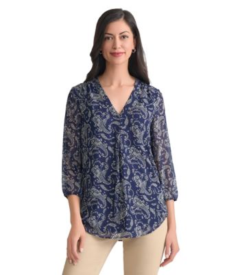 Women's Kelly Printed Sheer-Sleeve Pleated Blouse