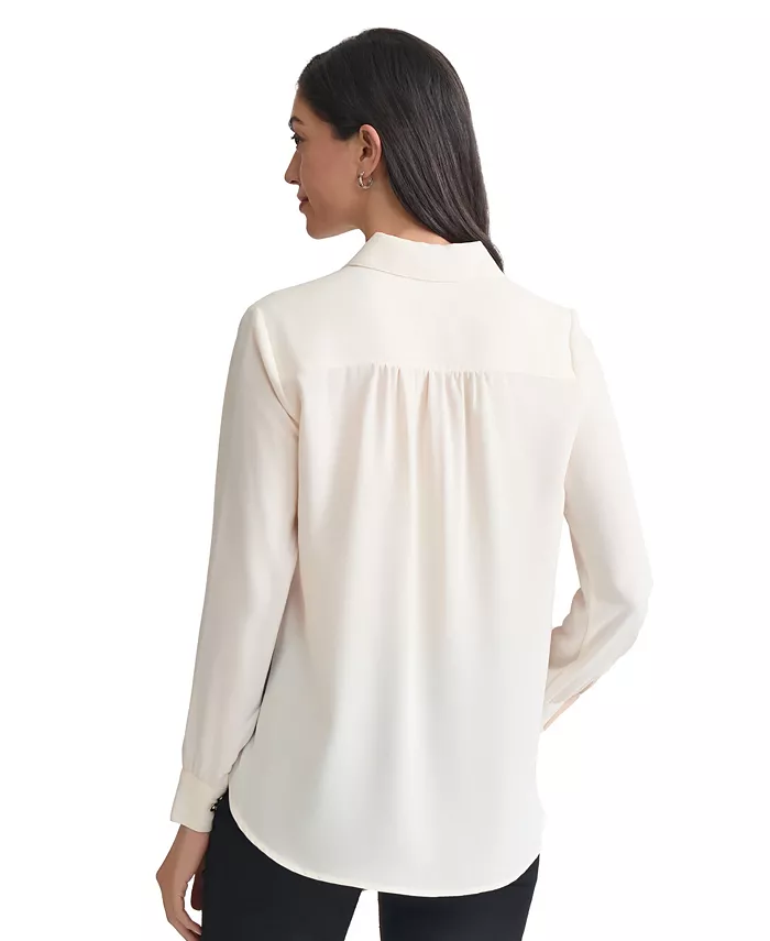 Long Sleeve Shirttail Side Button Popover Tunic - thumbnail 2