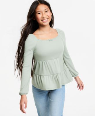 Girls' 5-16 Long-Sleeve Babydoll Top