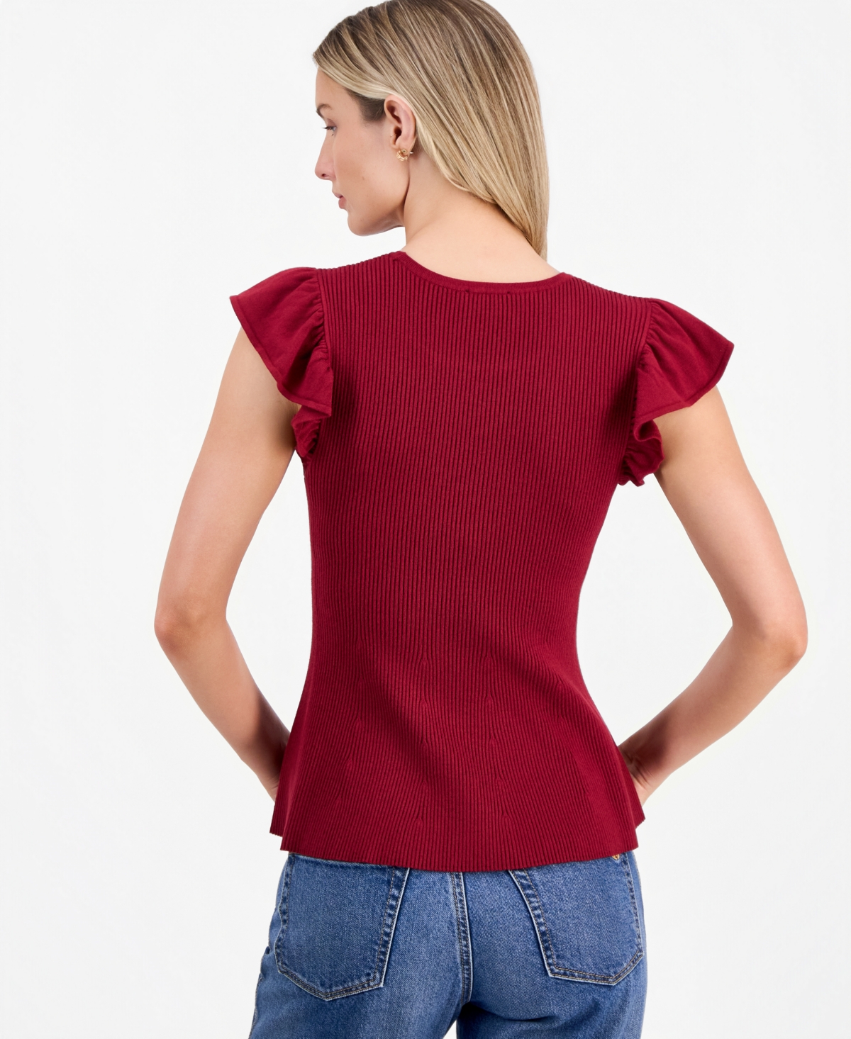 Nautica Women's Flutter-Sleeve Ribbed Sweater