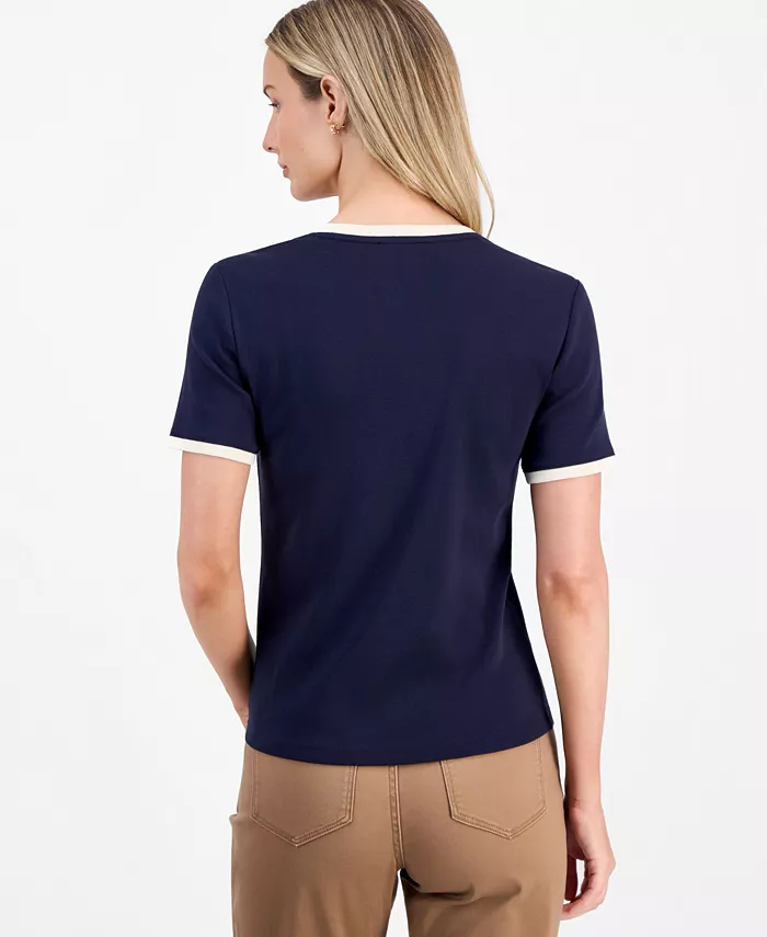 Women's Cotton Button-Shoulder Ringer T-Shirt - thumbnail 6