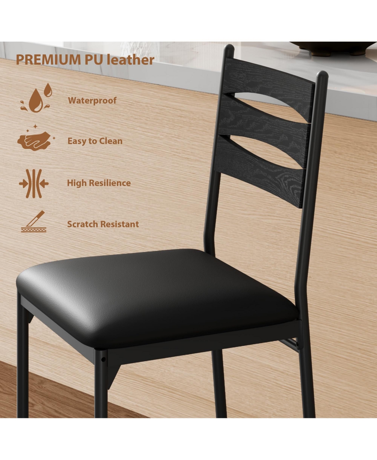 homfan Set of 2 Modern Counter Height Bar Stools, Wood Chairs with Faux Leather Upholstery, High Back, Cushions & Footrest for Indoor Use
