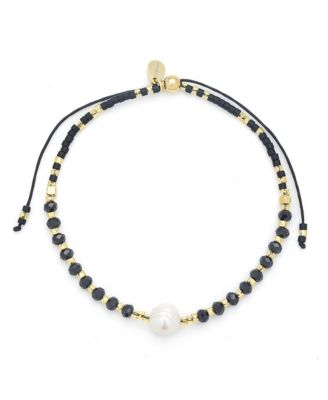 Lumira Mini Pearl Gemstone Adjustable Bracelet - Black onyx