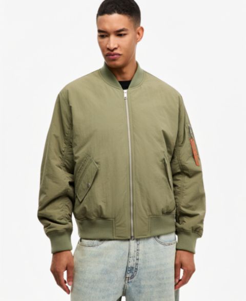 Мужская куртка Mode of One Relaxed-Fit Ribbed-Collar Flight Bomber, цвет: Оливковый