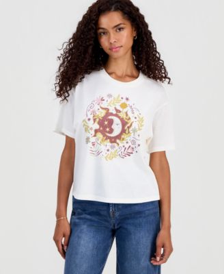 Juniors' Moon Flower Graphic Print T-Shirt