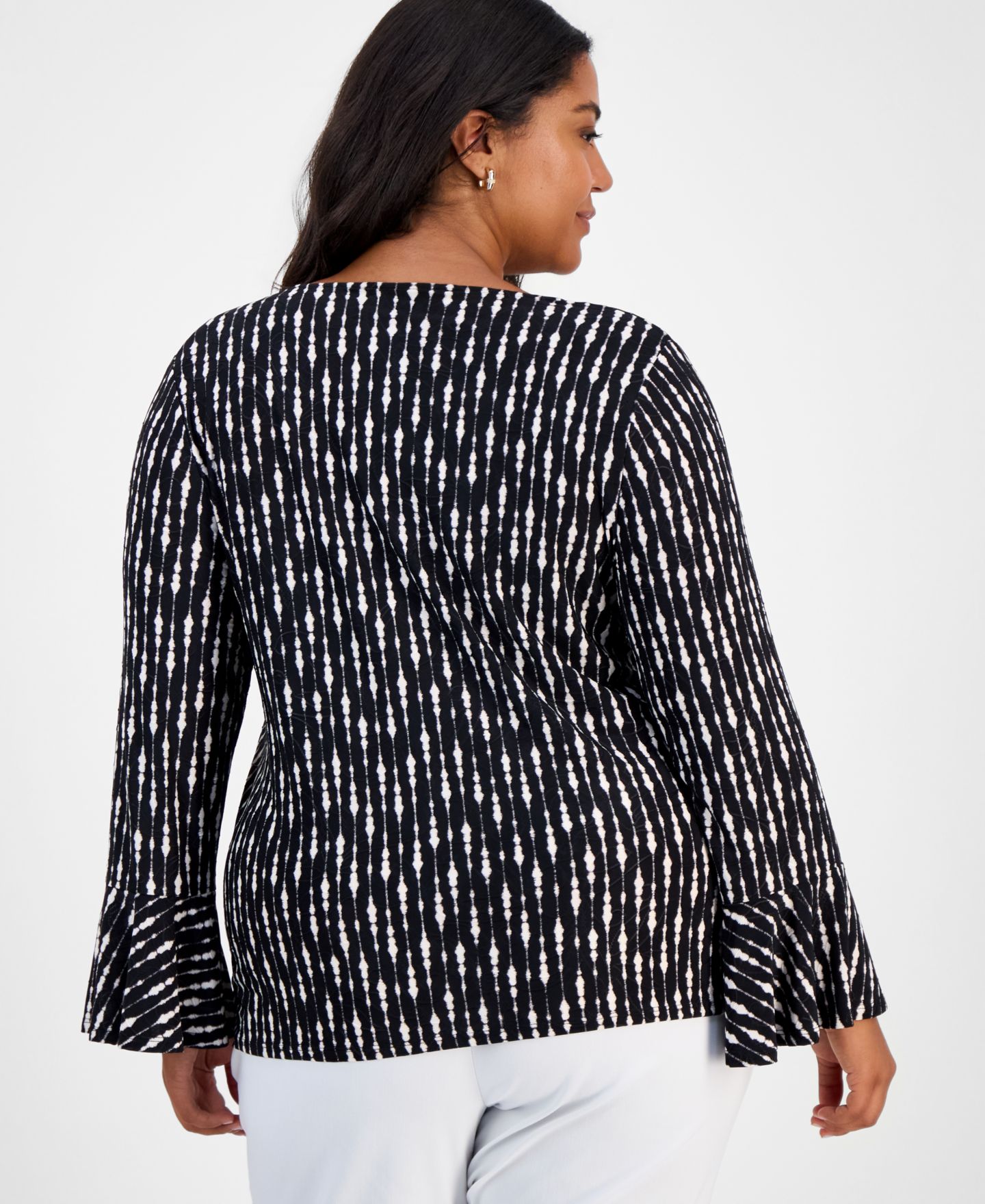 Женский топ JM Collection Plus Size Texture Stripe 3/4-Sleeve Flounce, цвет: Глубокий чёрный — фото 2