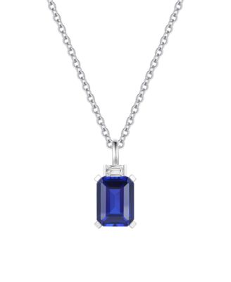 Lab-Grown Sapphire (1-3/4 ct. t.w.) & Lab-Grown White Sapphire (1/10 ct. t.w.) Pendant Necklace in Sterling Silver