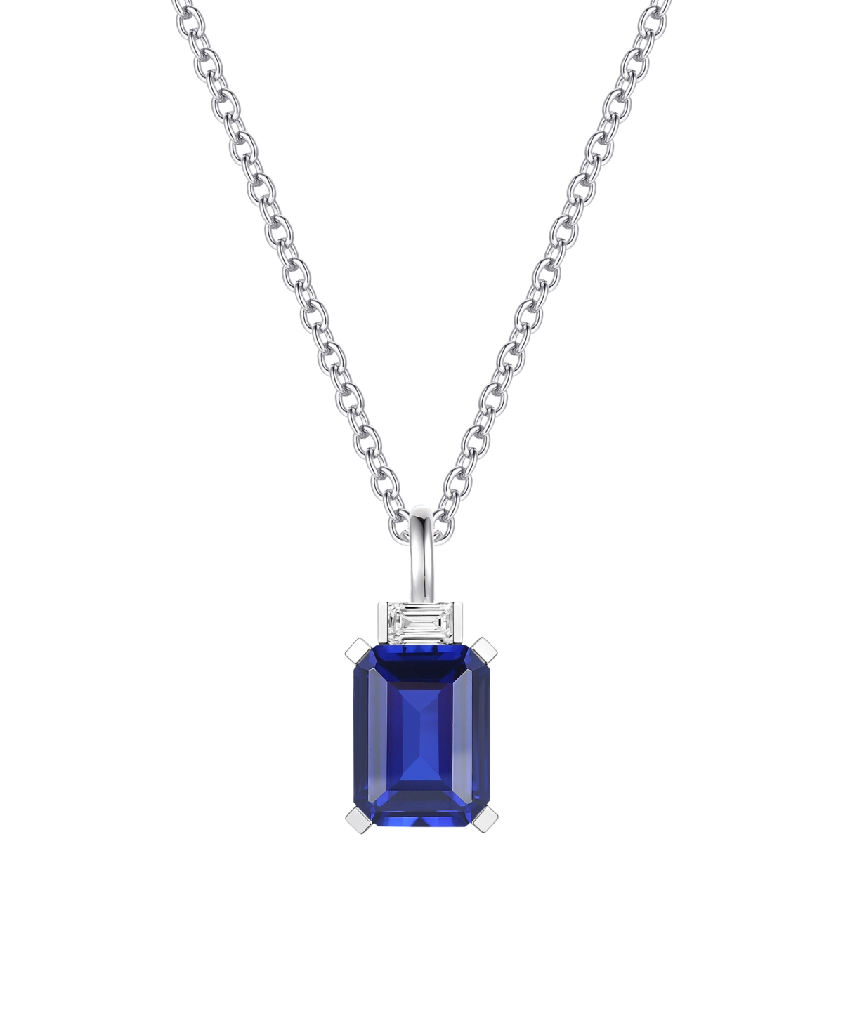 Macy's Lab-Grown Sapphire (1-3/4 ct. t.w.) & Lab-Grown White Sapphire (1/10 ct. t.w.) Pendant Necklace in Sterling Silver - Sapphire
