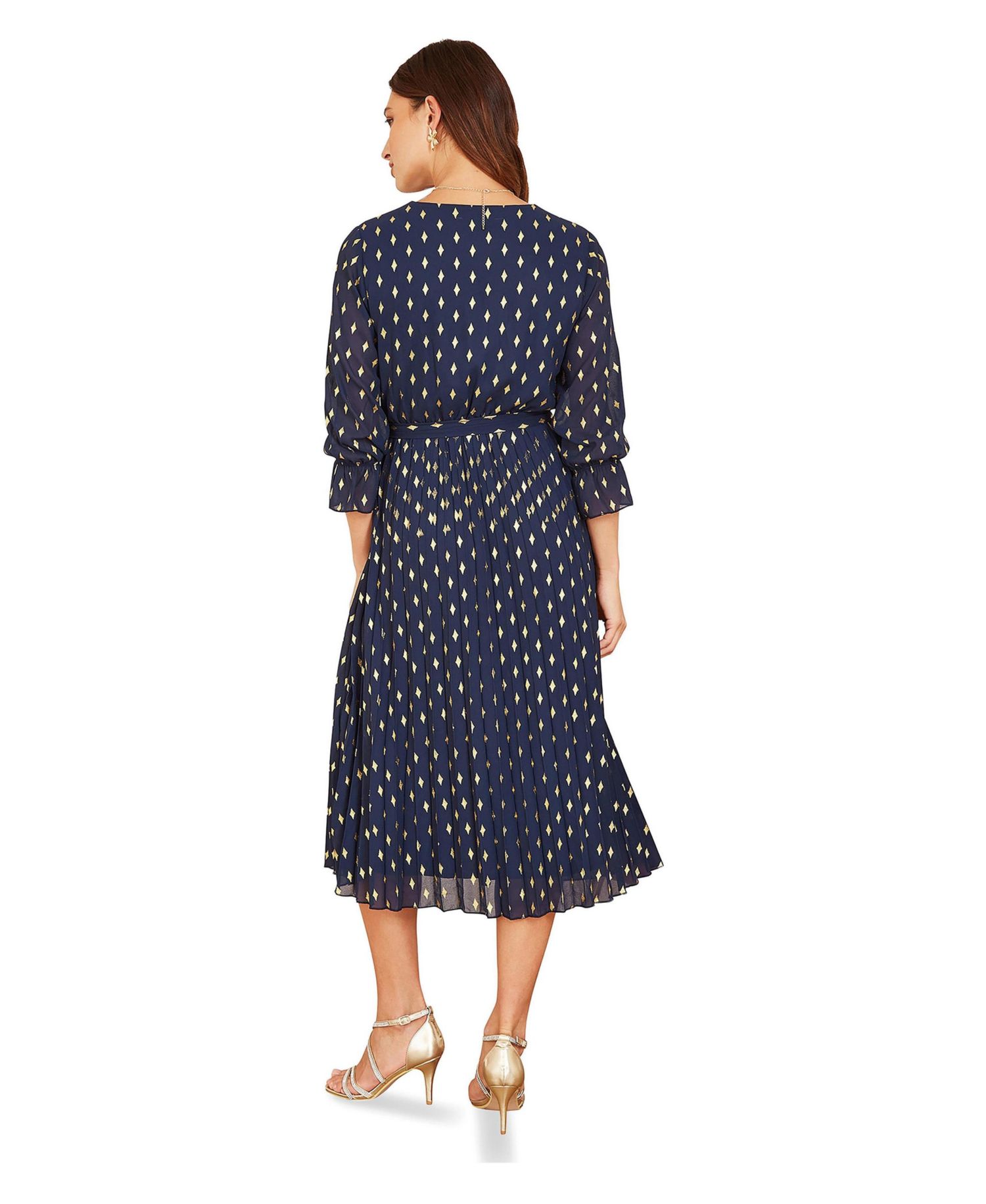 Women's Foil Printed Pleated Wrap Midi Dress