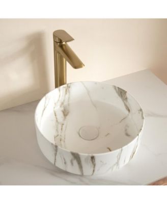 Round Vessel Bathroom Sink Ceramic Basin Stone Pattern Finish Countertop