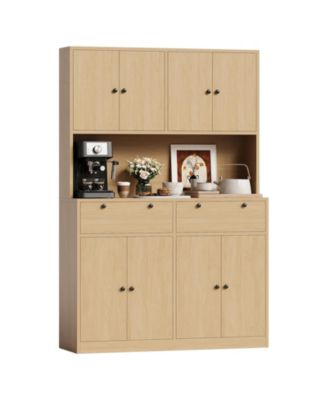 Tall Kitchen Pantry Cabinet with Charging Station, 8 Doors, 2 Drawers, for Kitchen and Dining Room
