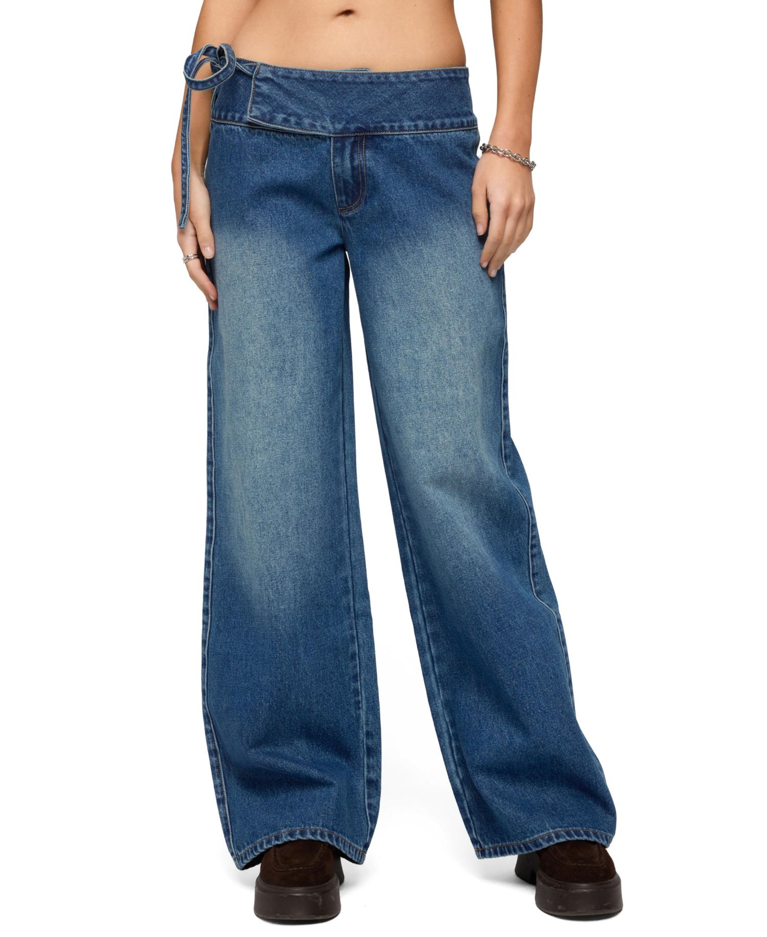 Women's Cleo Tie Waist Low Rise Baggy Jeans