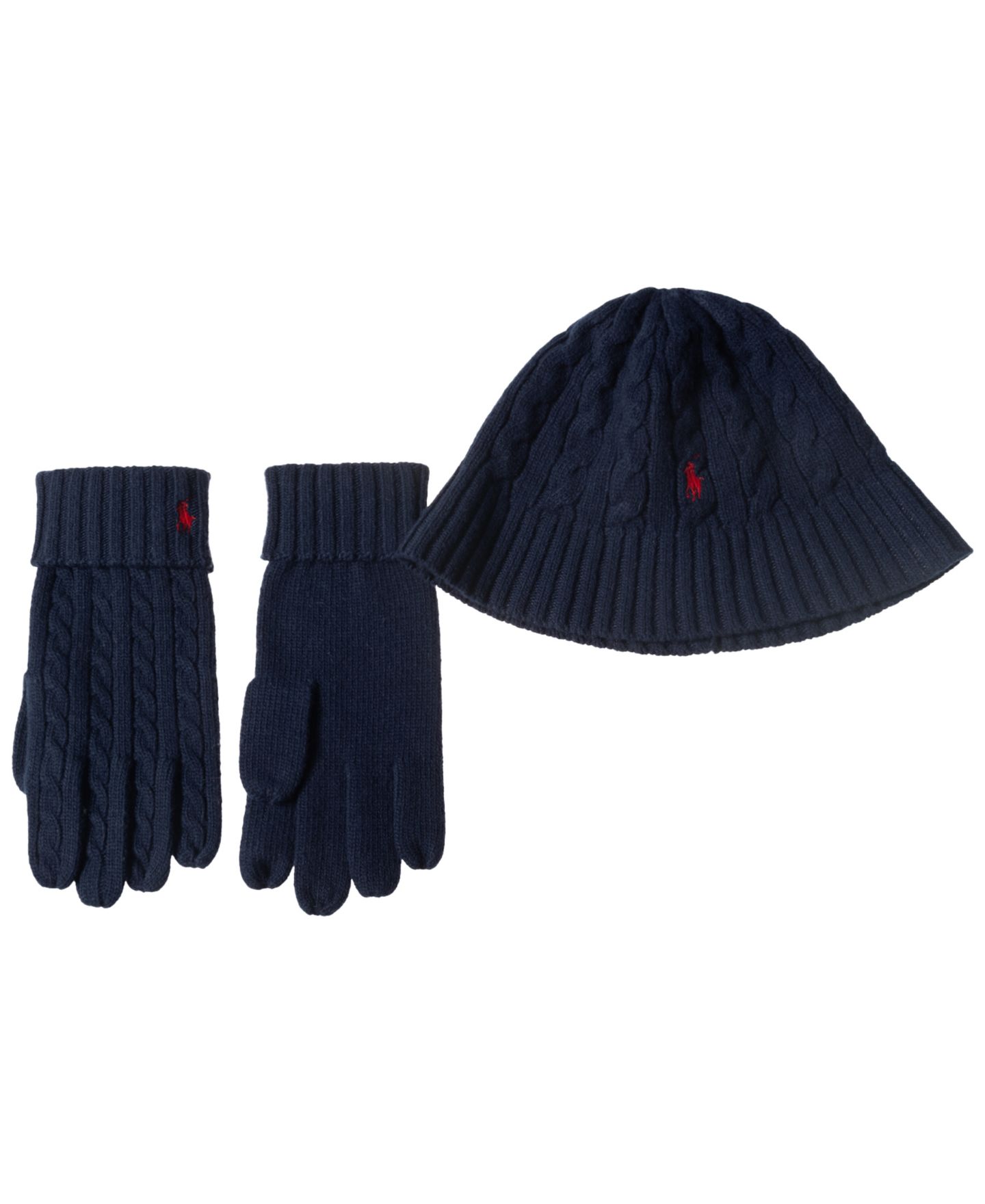 Мужские комплекты Polo Ralph Lauren Wool Blend Cable Bucket Hat and Gloves, 2-Piece Set, цвет: Тёмно-синий — фото 1