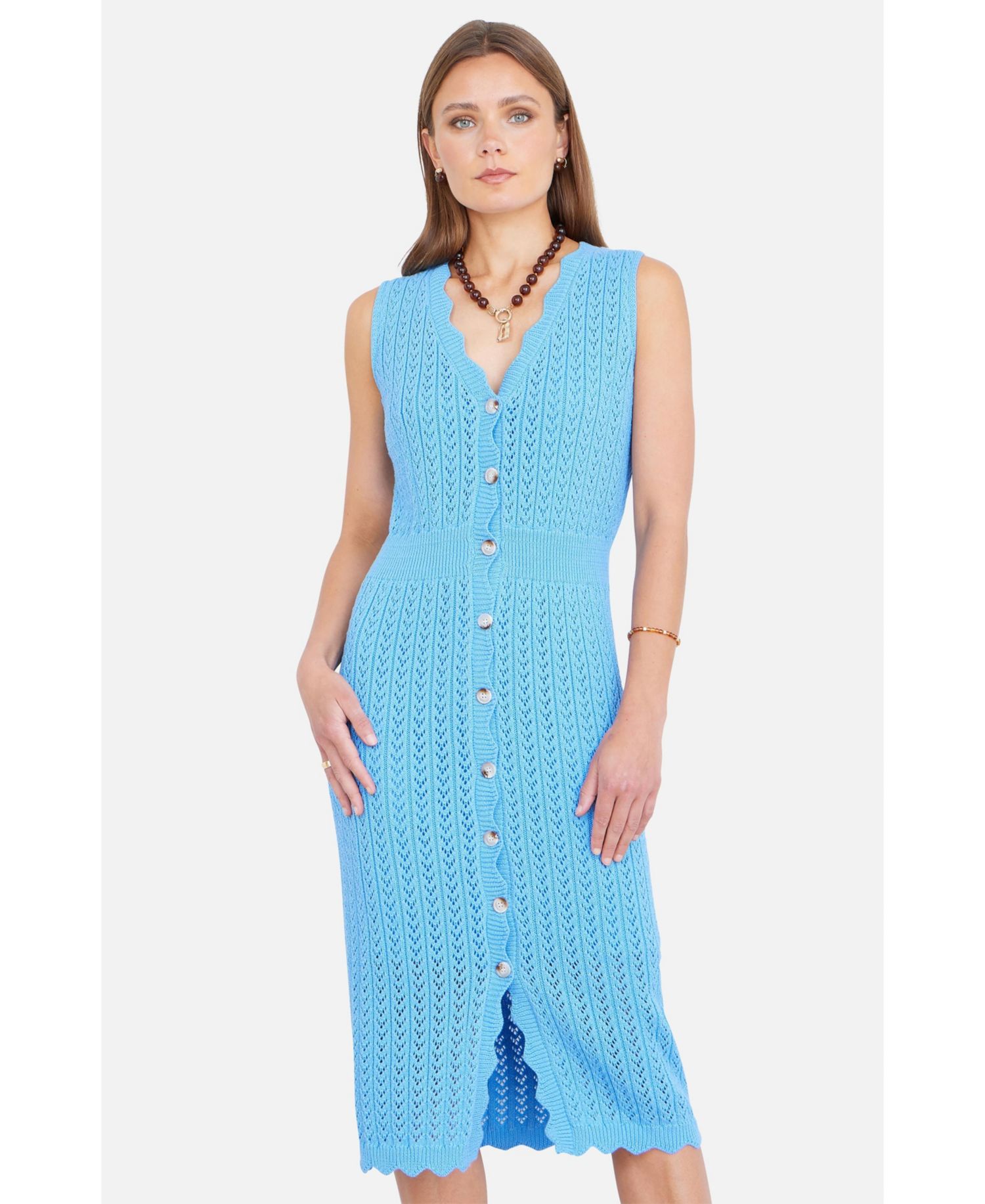 Women's Cotton Scallop Crochet Knitted Dress