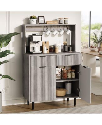 Fluted Sideboard Buffet Cabinet with Storage, Modern Coffee Bar Unit with Adjustable Shelves and 2 Drawers for Indoor Spaces