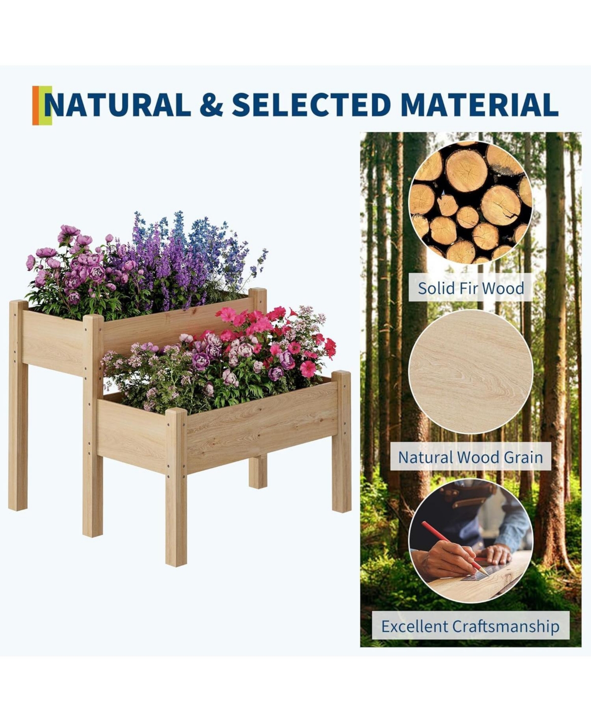Xo 34x34x29 in 2-Tier Wooden Raised Garden Bed with Legs, Elevated Planter Box with Drainage, 352 lbs Capacity