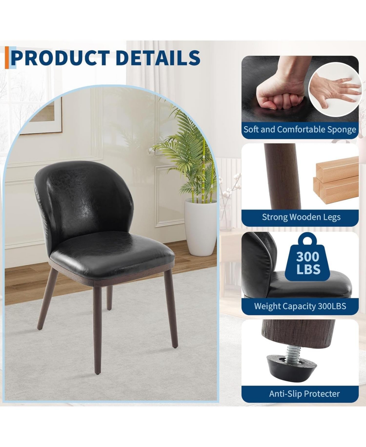 homfan Modern Dining Chairs Set of 6 - Upholstered Ergonomic Seat, Sturdy Wood Legs, 265 lbs Capacity - Ideal for Kitchen, Dining Room