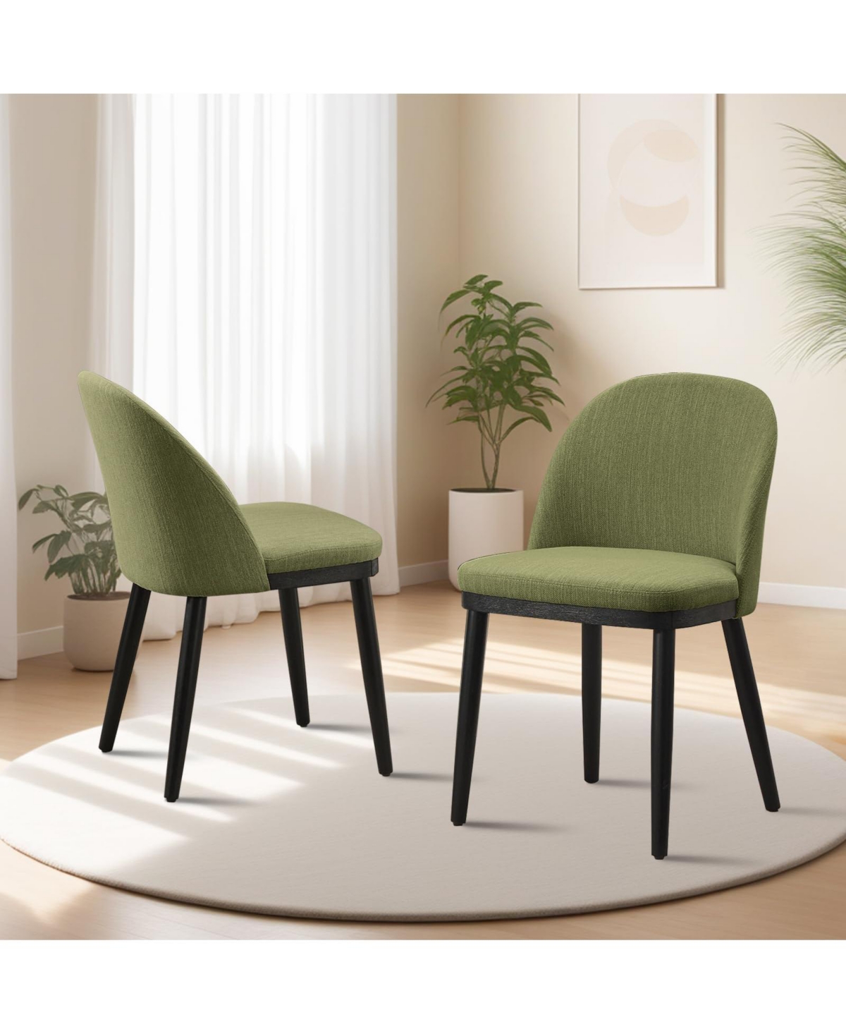 homfan Set of 2 Modern Dining Chairs, Linen Upholstered, Thick Cushioned Seat, Curved Backrest, Sturdy Wood Legs, Accent Side Chairs for Dining Room
