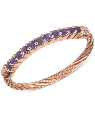 CHARRIOL Women's Amethyst Crystal Rose Gold-Tone PVD Stainless Steel Cable Ring