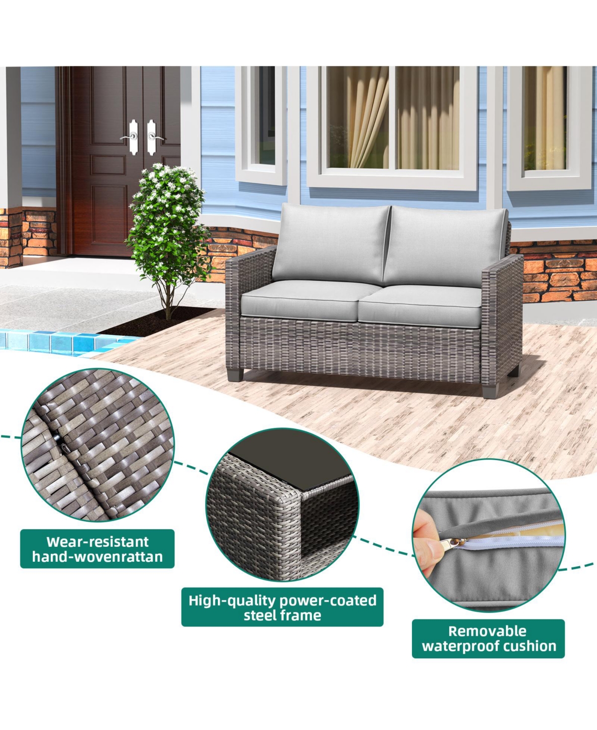 homfan Outdoor Patio Furniture Set with Storage Coffee Table, Cushions Pe Rattan Conversation Seating