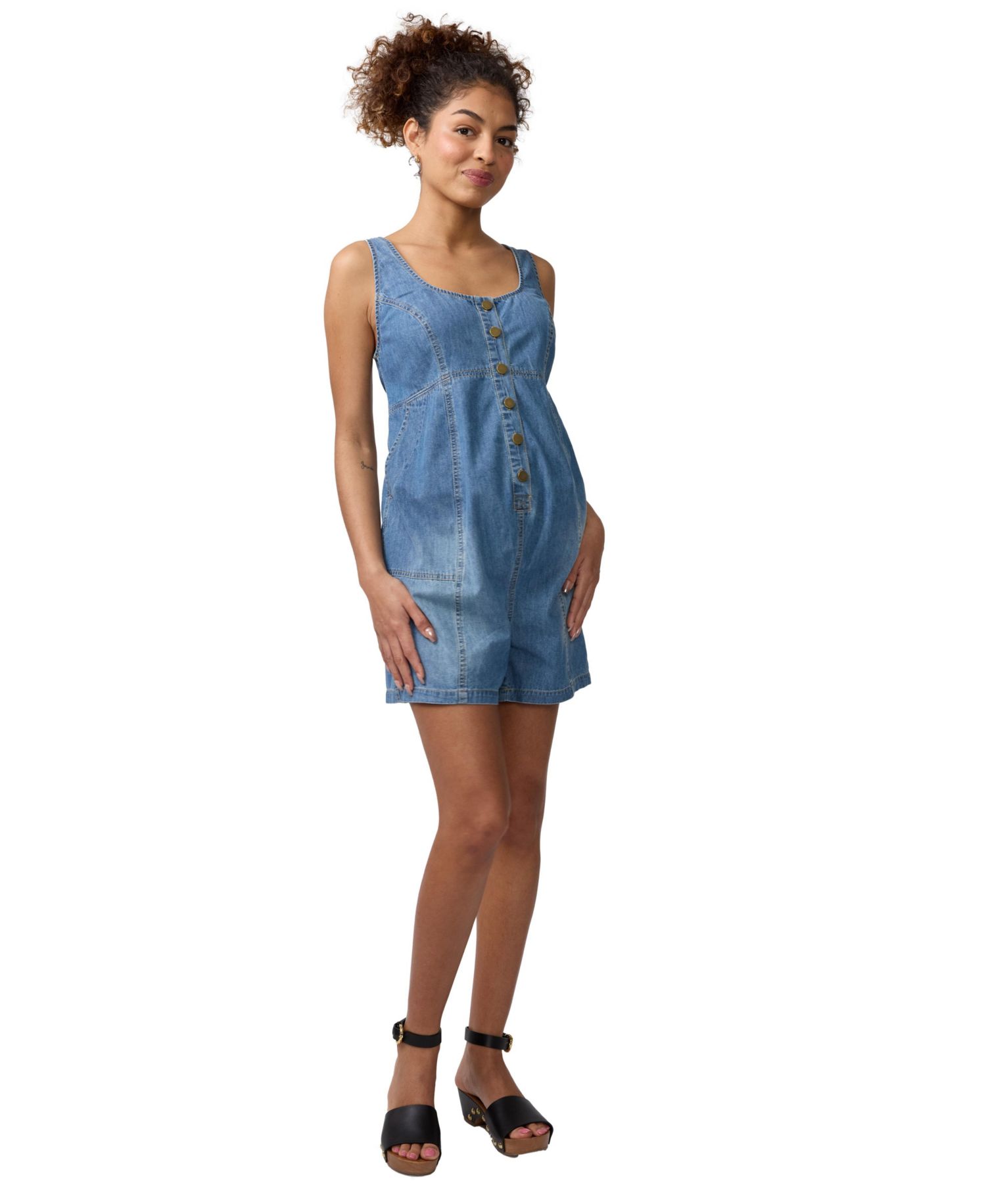 Maternity Ingrid + Isabel Sleeveless Soft Denim Romper