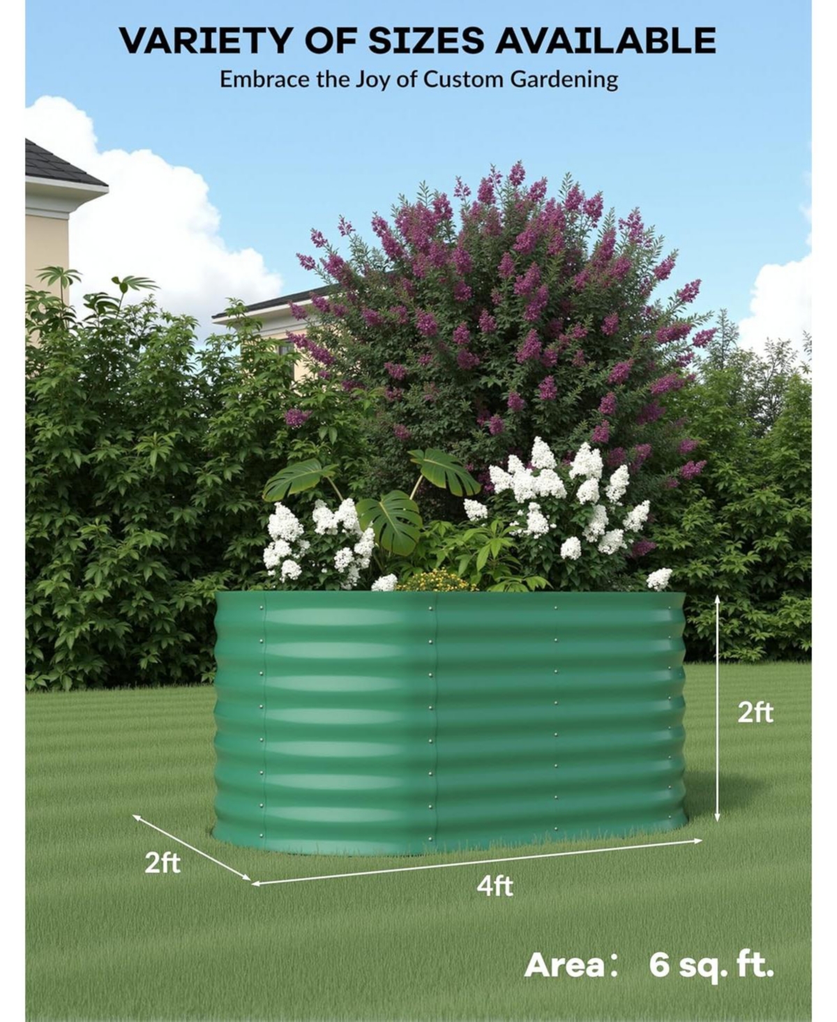 Xo 4x2x2FT Oval Raised Garden Bed, 0.6mm Galvanized Steel Planter Box, Weatherproof Outdoor Garden Bed for Vegetables Herbs Flowers