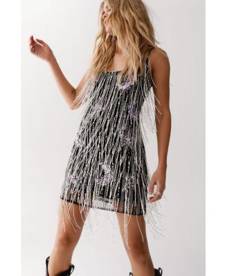 silver tassel mini dress Dixie Sequin Fringe Dress  Retrofete