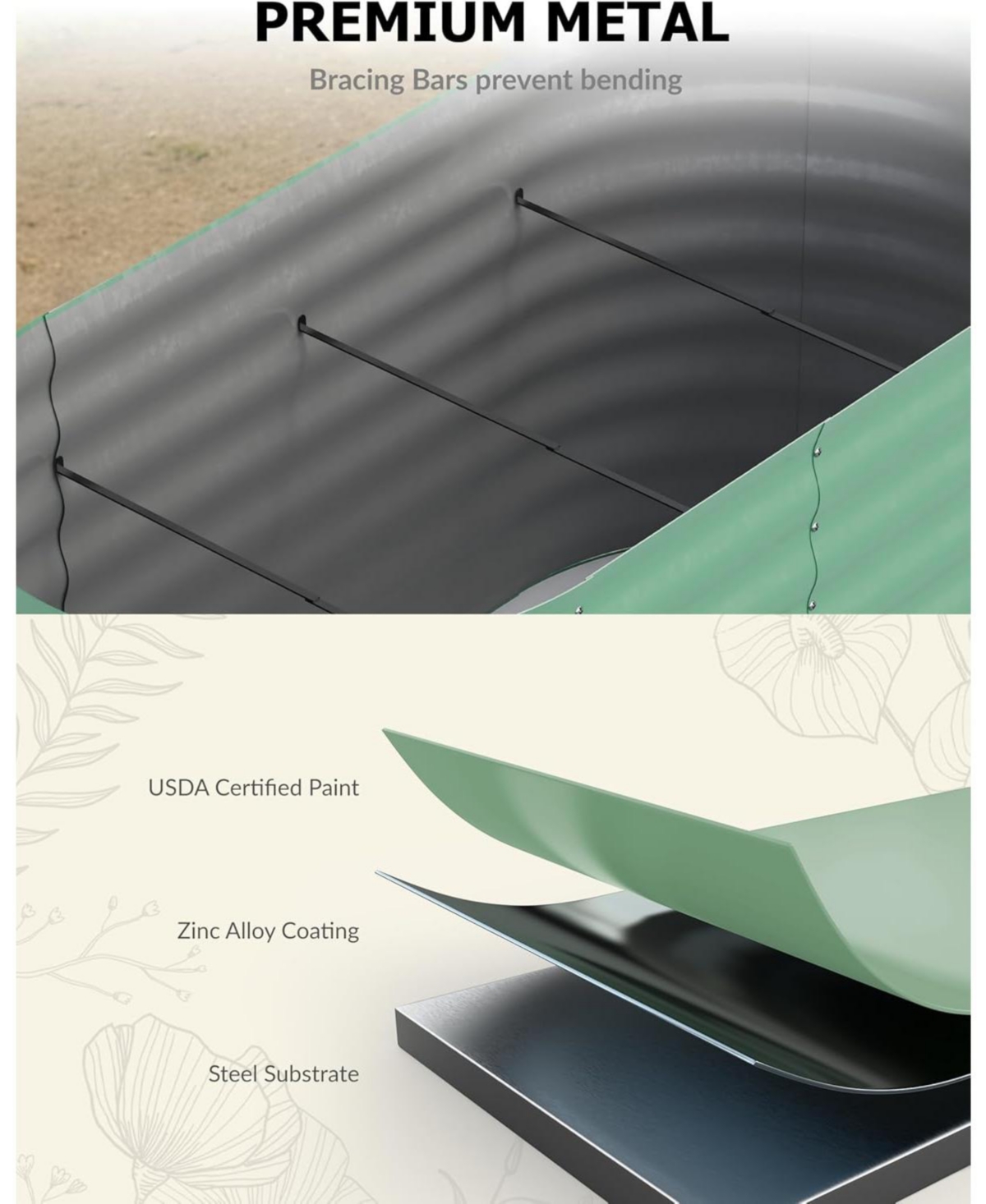 Xo 8x4x2FT Oval Raised Garden Bed, 0.6mm Galvanized Steel Planter Box, Weatherproof Outdoor Garden Bed for Vegetables Herbs Flowers