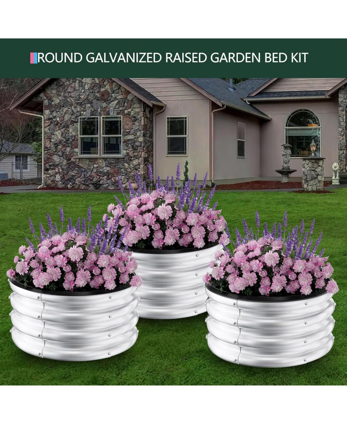 Xo 3-Pack 2x2x1FT Round Metal Raised Garden Bed, Galvanized Planter Boxes for Vegetables Fruits Flowers, Outdoor Garden