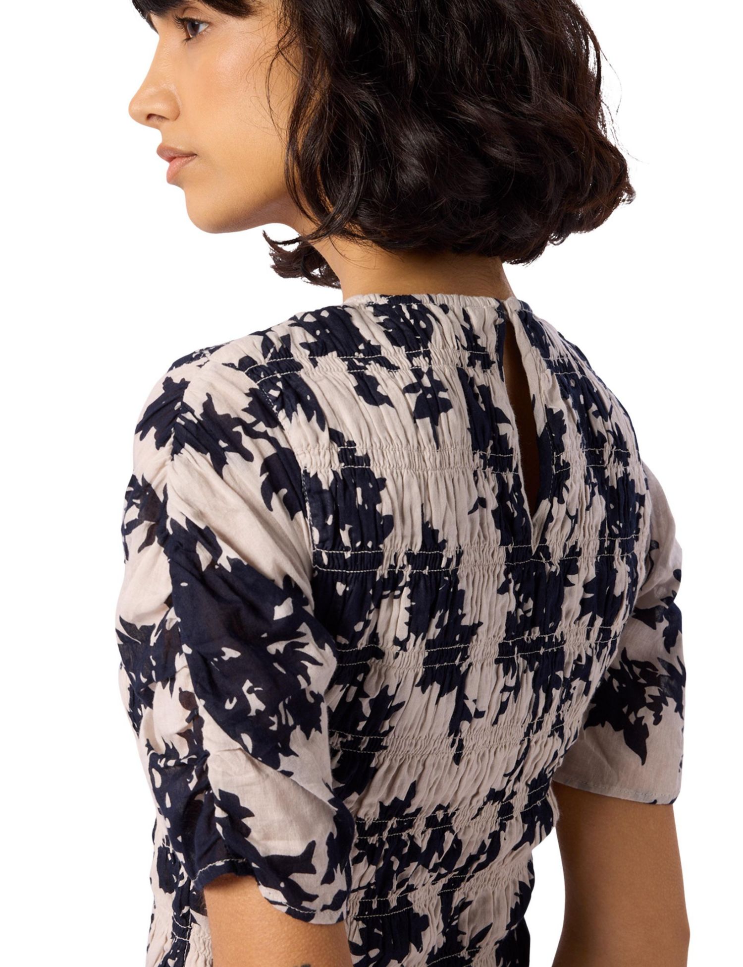 Women's Smocked Floral Ruffle Hem Peplum Blouse