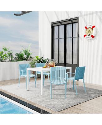 5-Piece Outdoor Dining Set - 55 Inch Table with 4 Stackable PP Armchair