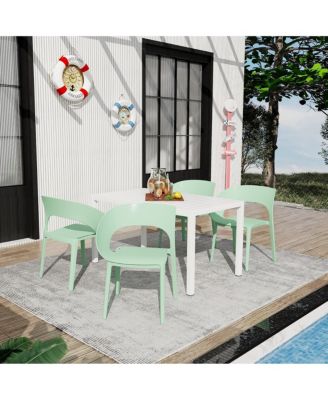 5-Piece Outdoor Dining Set - 55 Inch Table with 4 PP Chairs, Lightweight PP Tabletop with Metal Frame