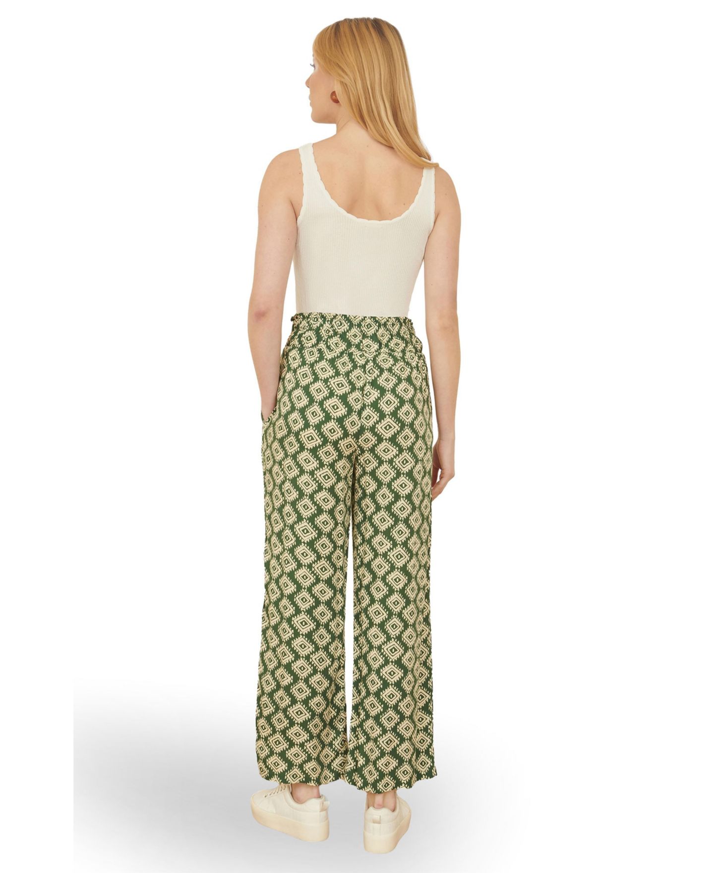 Женские брюки Yumi Geo Print Relaxed Fit, цвет: Зелёный — фото 3