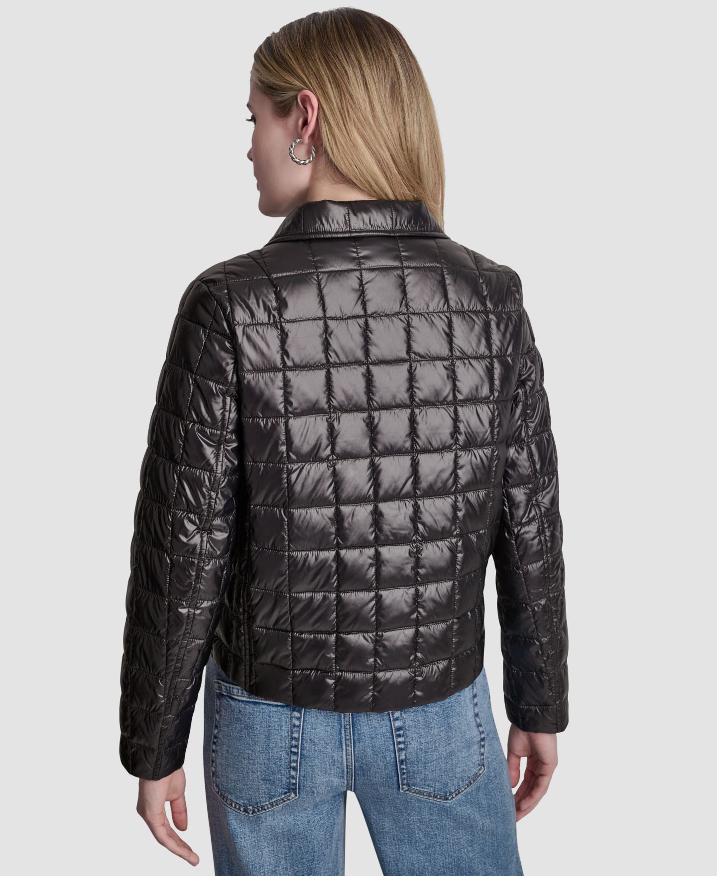 Женская куртка DKNY Jeans Box Quilt Lightweight, цвет: Металлик чёрный — фото 5
