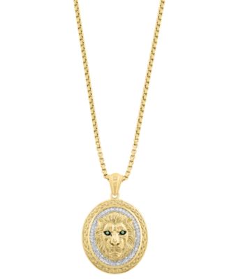 Men's Diamond (1/3 ct. t.w.) & Tsavorite (0.01 ct. t.w.) Pendant Necklace in 14k Gold-Plated Sterling Silver
