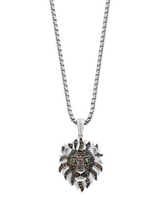 Men's Garnet, Smoky Quartz (1-5/8 ct. t.w.) & Tsavorite (0.03 ct. t.w.) Pendant Necklace in Sterling Silver