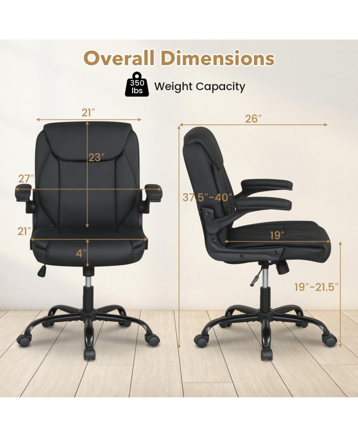 Slickblue Adjustable Ergonomic Office Chair with Padded Seat Comfort