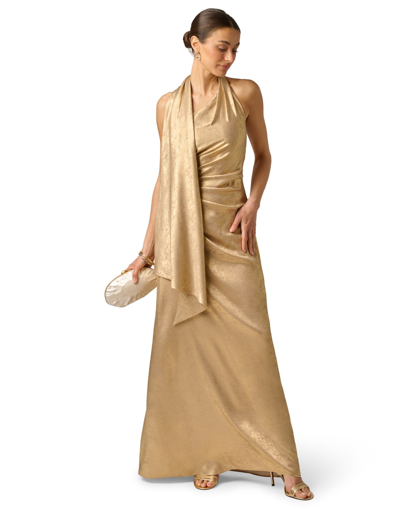 Женский шарф Adrianna Foiled Draped Neck Scarf Pleated Ball Gown, цвет: Светлый золотой — фото 2