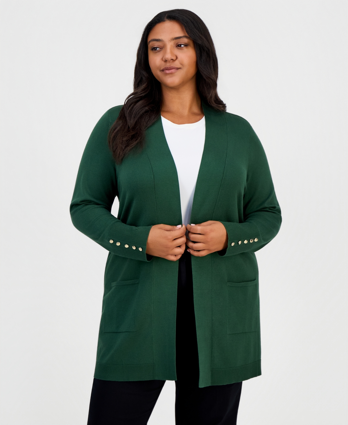 Jm Collection Plus Size Open-Front Long-Sleeve Cardigan, Exclusively at Macy's - Monteverde