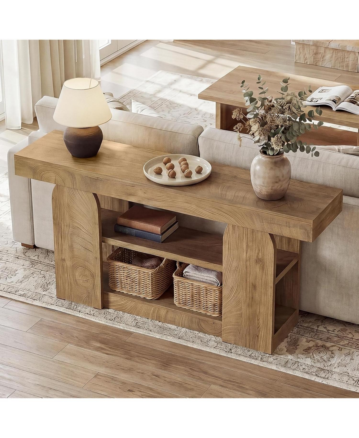 Tribesigns 63-Inch Console Table with Storage, 3-Tier Farmhouse Entryway Table, Long Narrow Wood Sofa Table Behind Couch