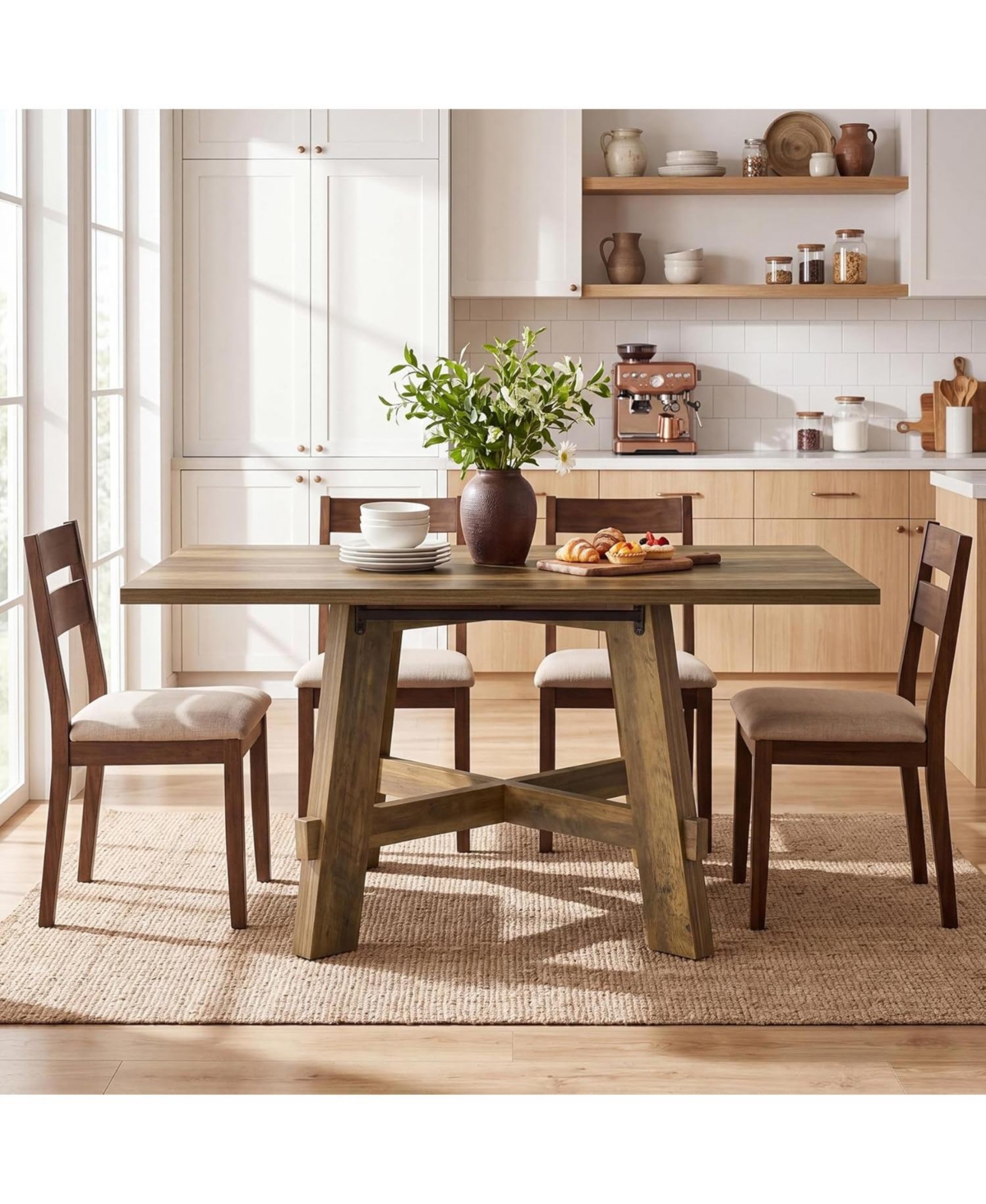 Tribesigns 47-Inch Dining Table for 4, Farmhouse Kitchen Table with Sturdy Legs and Cross Brace, Small Dinner Tables