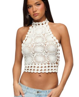 Women's Backless Crochet High Neck Halter Top