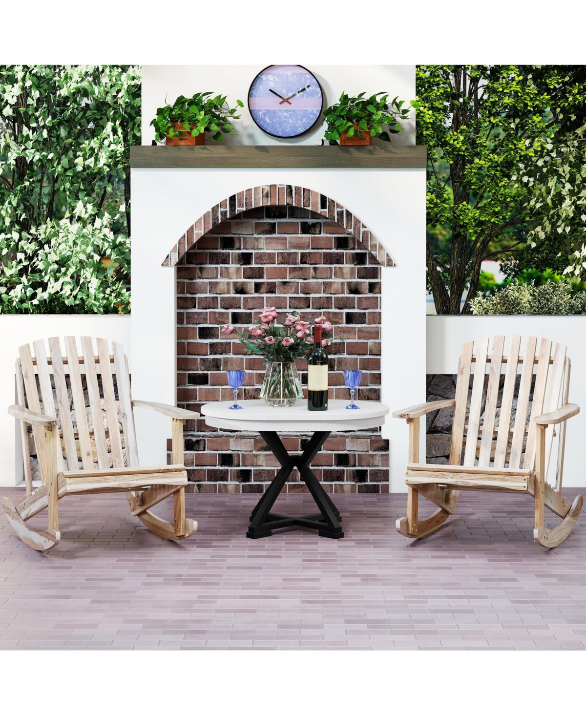 Gymax 2PCS Adirondack Rocking Chair w/Slatted Seat and High Fanned Back for Backyard