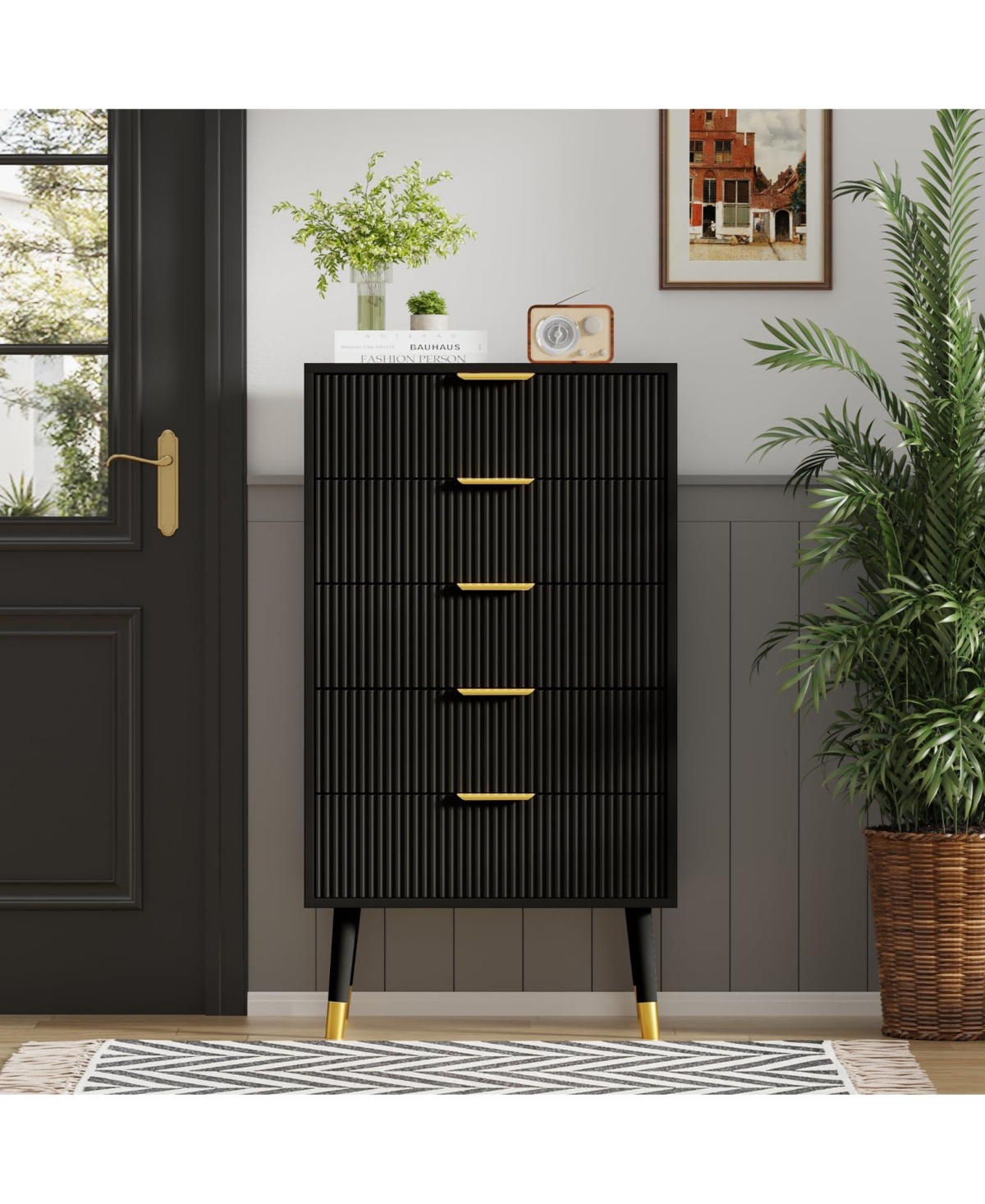 homfan Modern 3/4/5-Drawer Dresser with Metal Legs and Handles, Tall Chest of Drawers for Bedroom, Living Room, Entryway