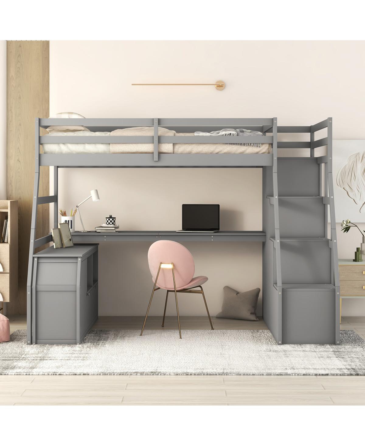 Streamdale Furniture Loft Bed with 7 Drawers 2 Shelves and Desk